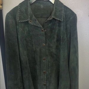 CABI SUEDE GREEN BUTTON DOWN JACKET